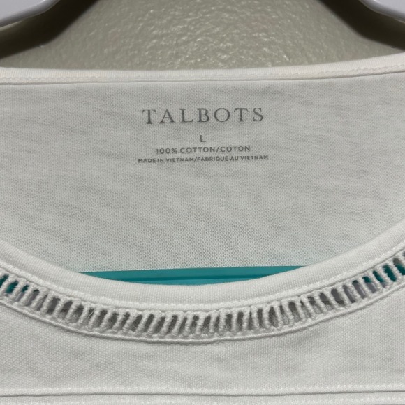 Talbots Womens Blouse T-Shirt L White Cotton Eyelet Trim Short Sleeve Casual Top - Picture 3 of 6